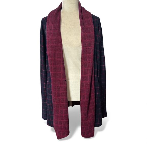 Sanctuary Anthropologie Red & Navy Windowpane Drape Wrap Cardigan Jacket MED - Picture 5 of 10